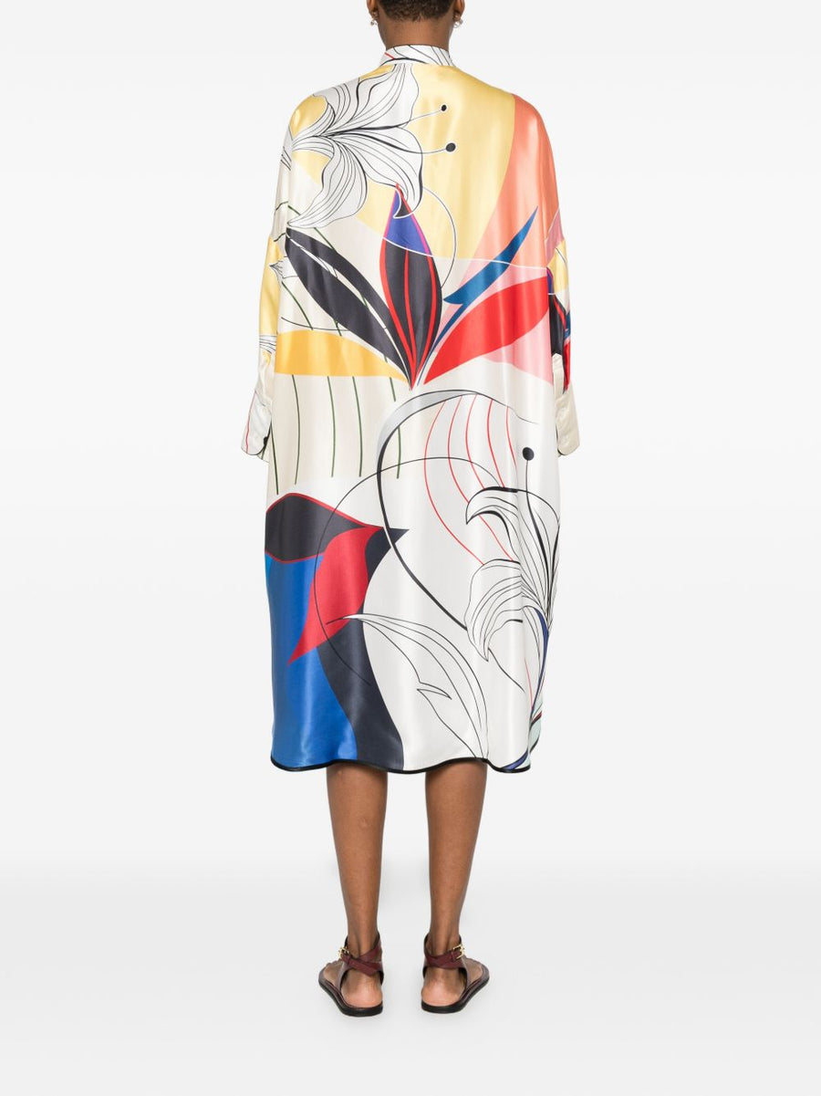F.R.S Floral Printed Silk Dress For Women - Lightweight Luxury, Multicolor Floral Print, Button Front