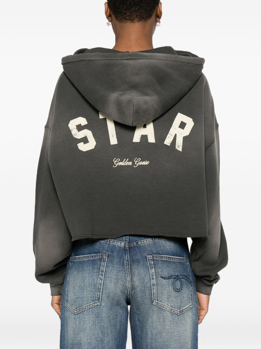 Golden Goose Cotton Cropped Hoodie For Women With Drawstring Hood And Grey Detailing