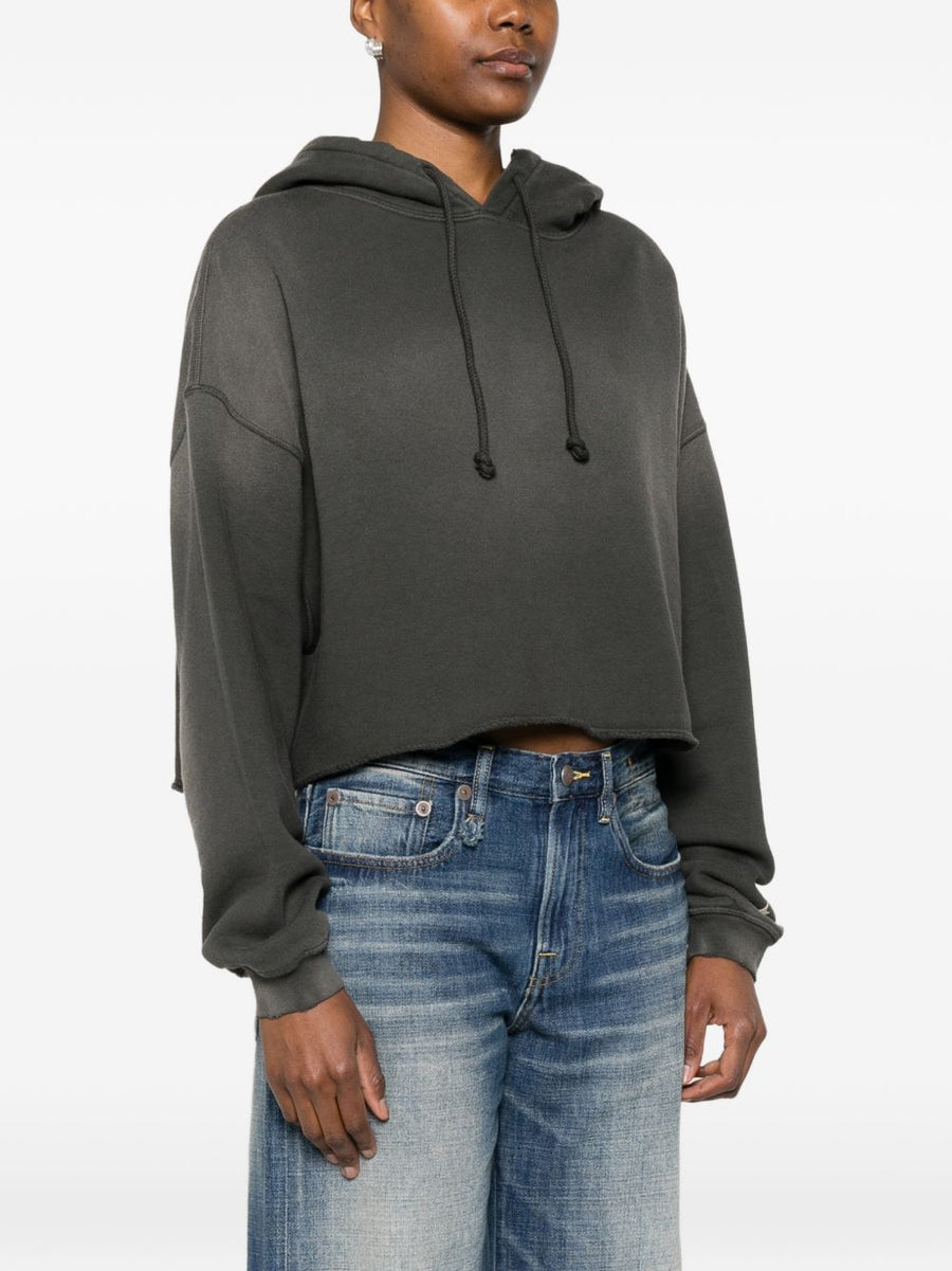 Golden Goose Cotton Cropped Hoodie For Women With Drawstring Hood And Grey Detailing