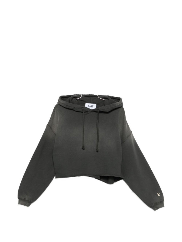 Golden Goose Cotton Cropped Hoodie For Women With Drawstring Hood And Grey Detailing