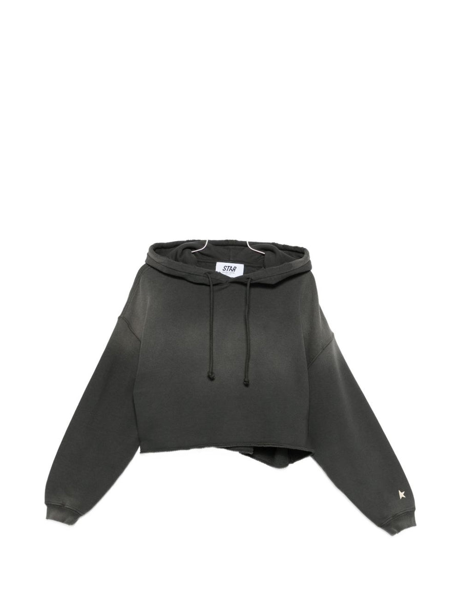 Golden Goose Cotton Cropped Hoodie For Women With Drawstring Hood And Grey Detailing