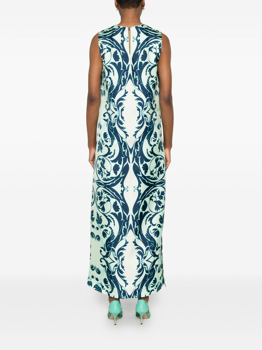 FRS Navy Silk Floral Print Sleeveless Dress Button Front