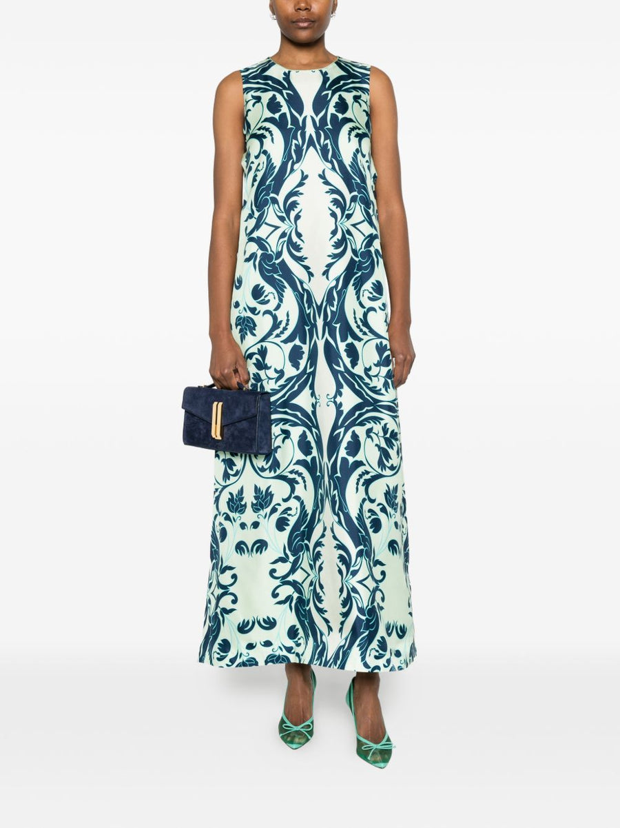 FRS Navy Silk Floral Print Sleeveless Dress Button Front