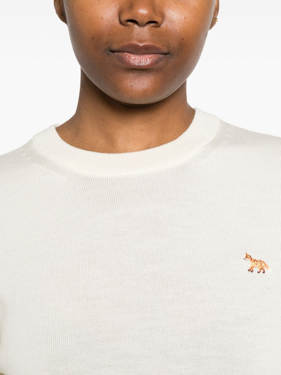 Maison Kitsuné Baby Fox Luxurious Wool Crewneck Jumper For Women With Embroidered Baby Fox In Ecru