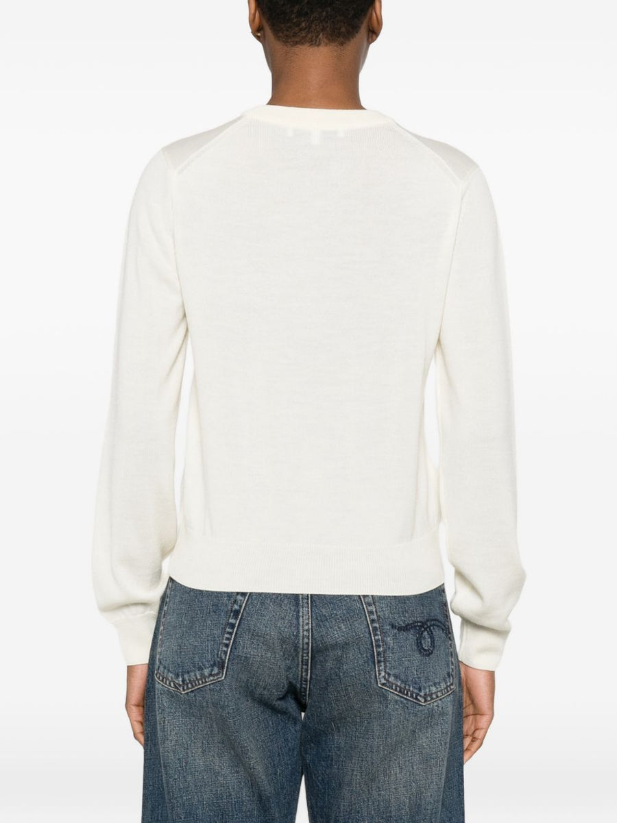 Maison Kitsuné Baby Fox Luxurious Wool Crewneck Jumper For Women With Embroidered Baby Fox In Ecru