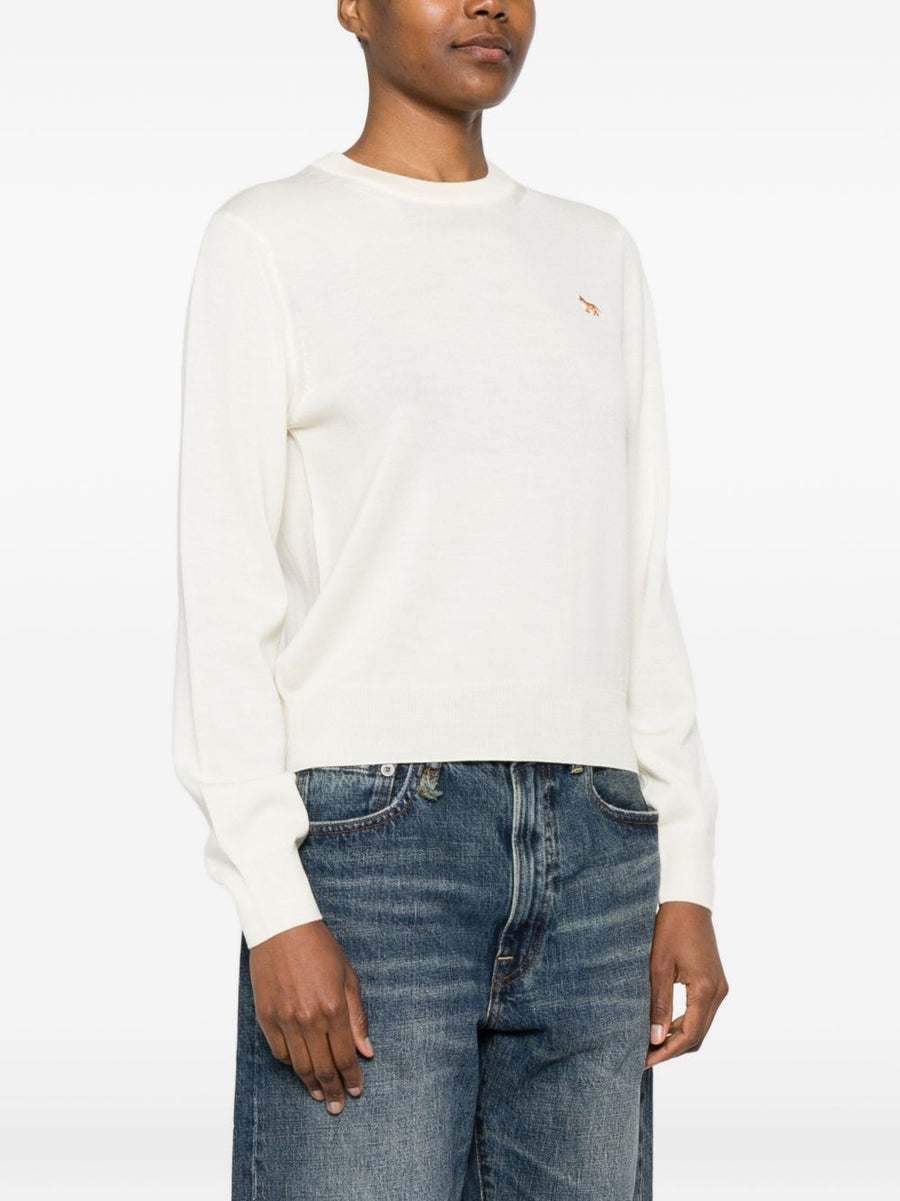 Maison Kitsuné Baby Fox Luxurious Wool Crewneck Jumper For Women With Embroidered Baby Fox In Ecru