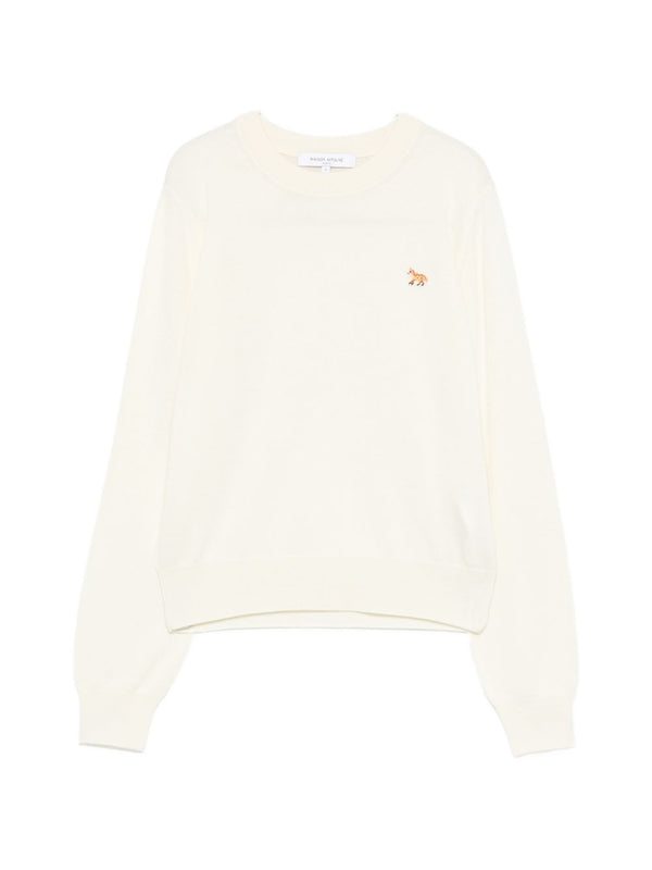 Maison Kitsuné Baby Fox Luxurious Wool Crewneck Jumper For Women With Embroidered Baby Fox In Ecru