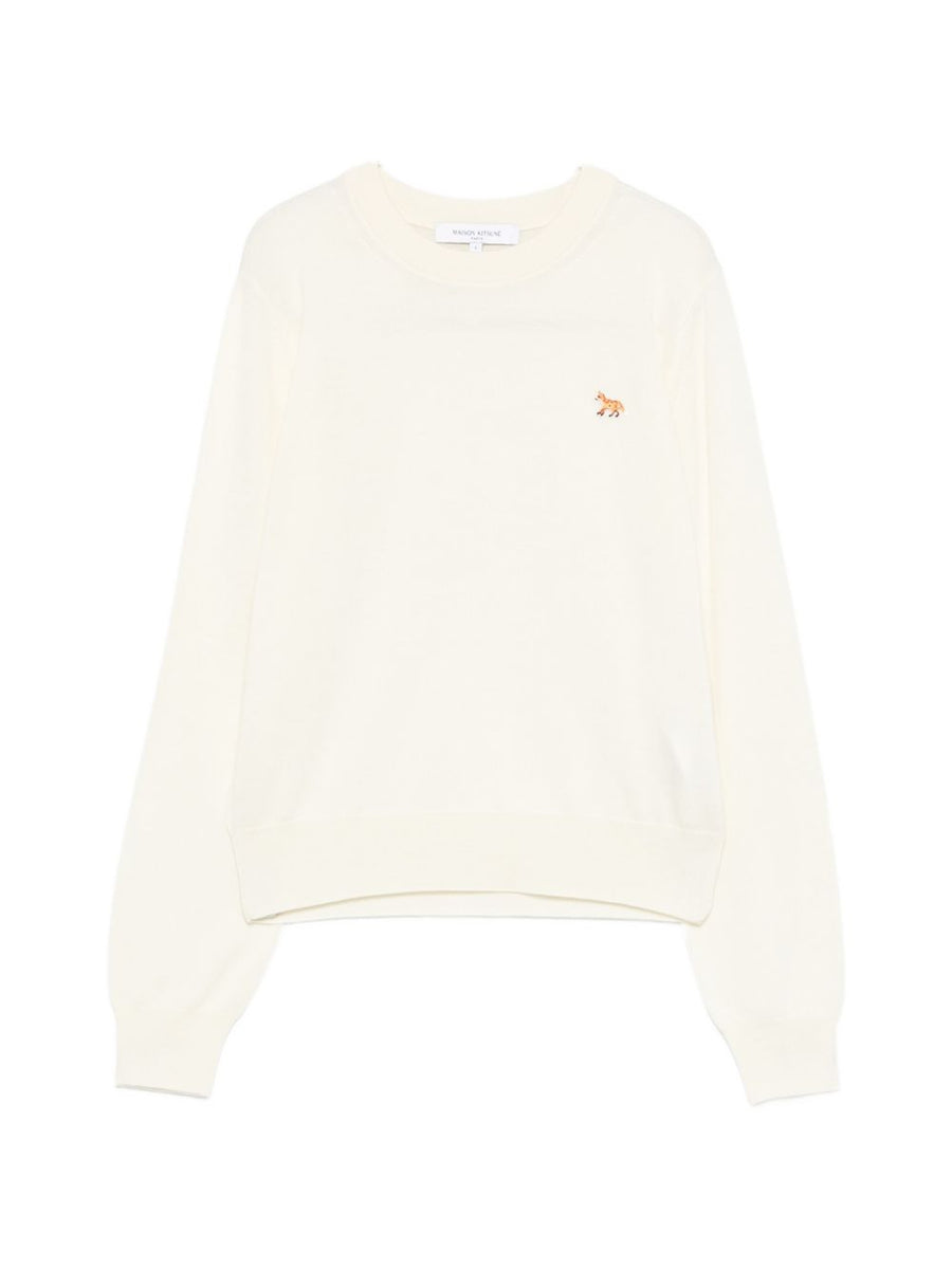 Maison Kitsuné Baby Fox Luxurious Wool Crewneck Jumper For Women With Embroidered Baby Fox In Ecru