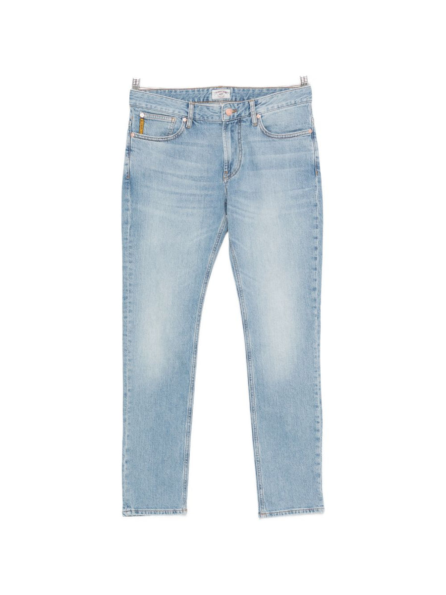 Emporio Armani Mens Premium Navy Stretch Denim Jeans With Tailored Fit And Logo Patch