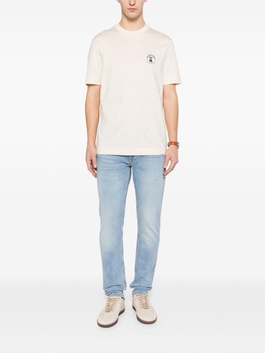 Emporio Armani Mens Premium Navy Stretch Denim Jeans With Tailored Fit And Logo Patch