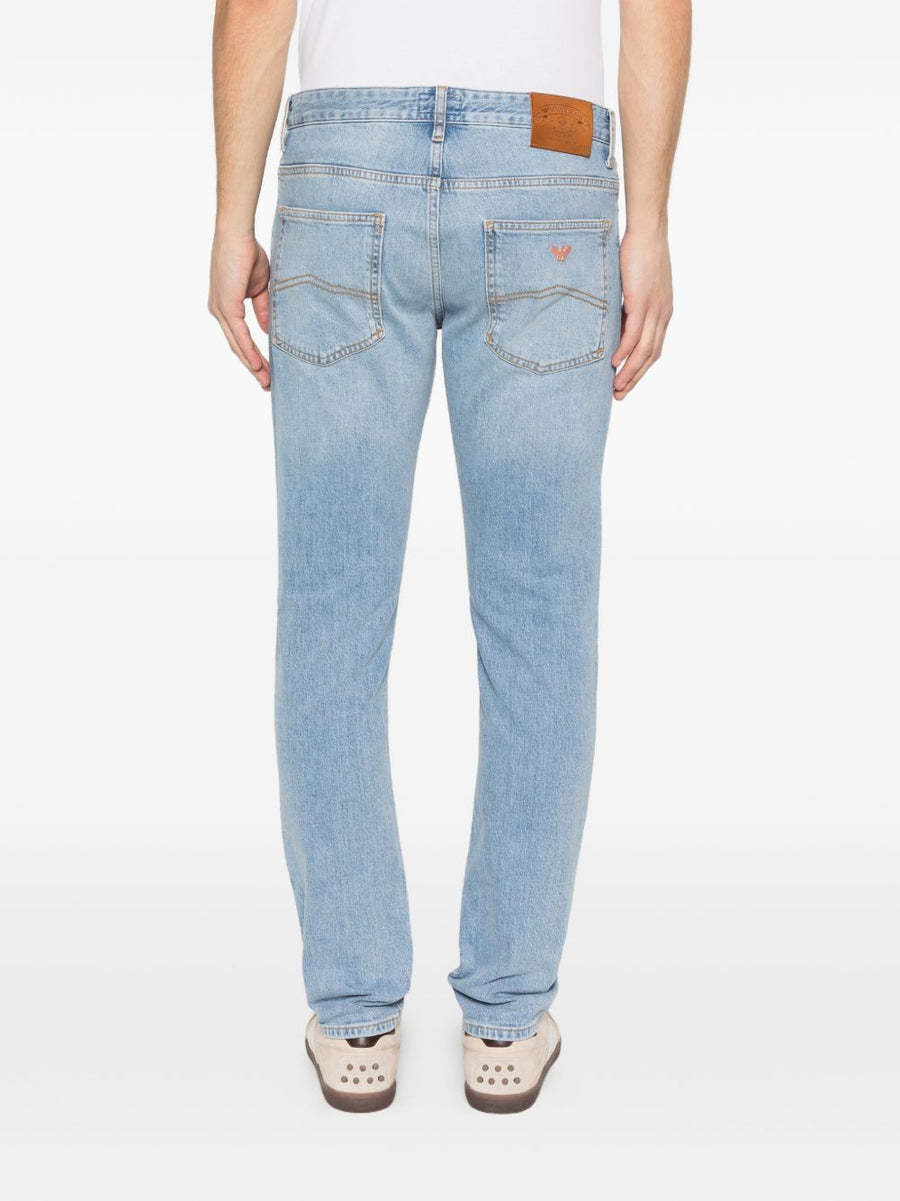 Emporio Armani Mens Premium Navy Stretch Denim Jeans With Tailored Fit And Logo Patch