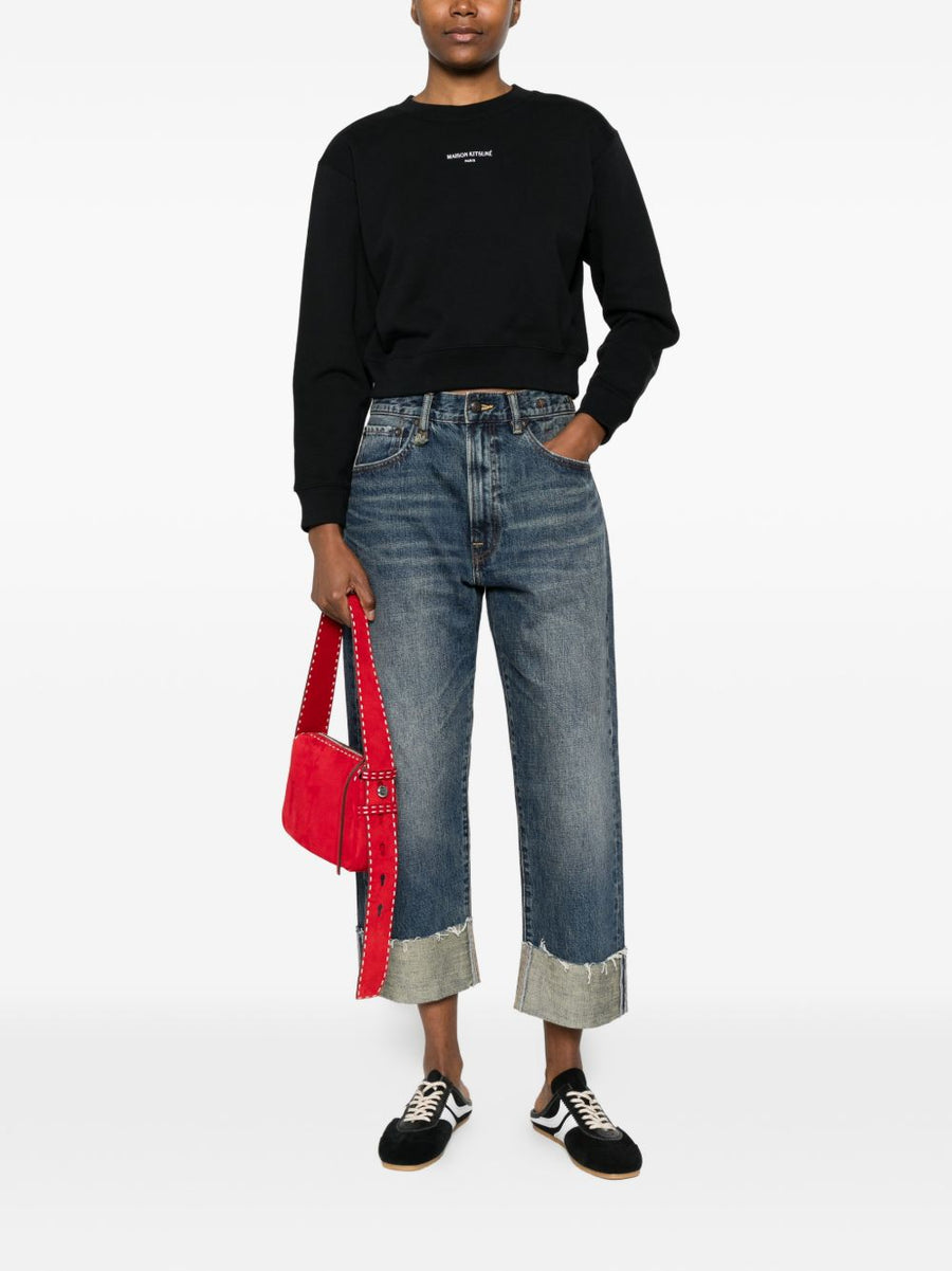 Maison Kitsuné Cropped Sweatshirt for Women With Organic Cotton 100% Logo Detail Versatile Luxury Topwear