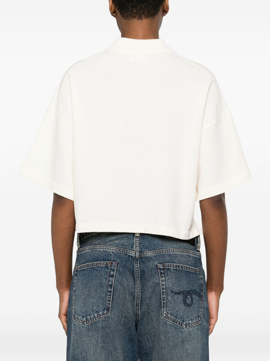 Maison Kitsuné Oversized Organic Cotton Polo Shirt for Women Beige Cropped Breathable Top
