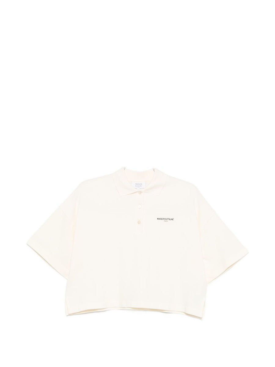 Maison Kitsuné Oversized Organic Cotton Polo Shirt for Women Beige Cropped Breathable Top