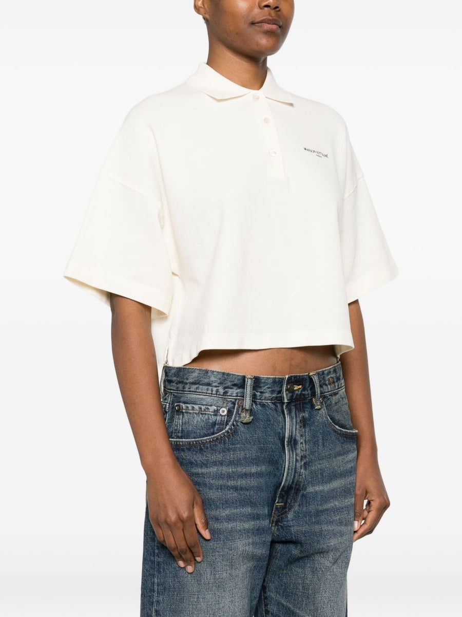 Maison Kitsuné Oversized Organic Cotton Polo Shirt for Women Beige Cropped Breathable Top