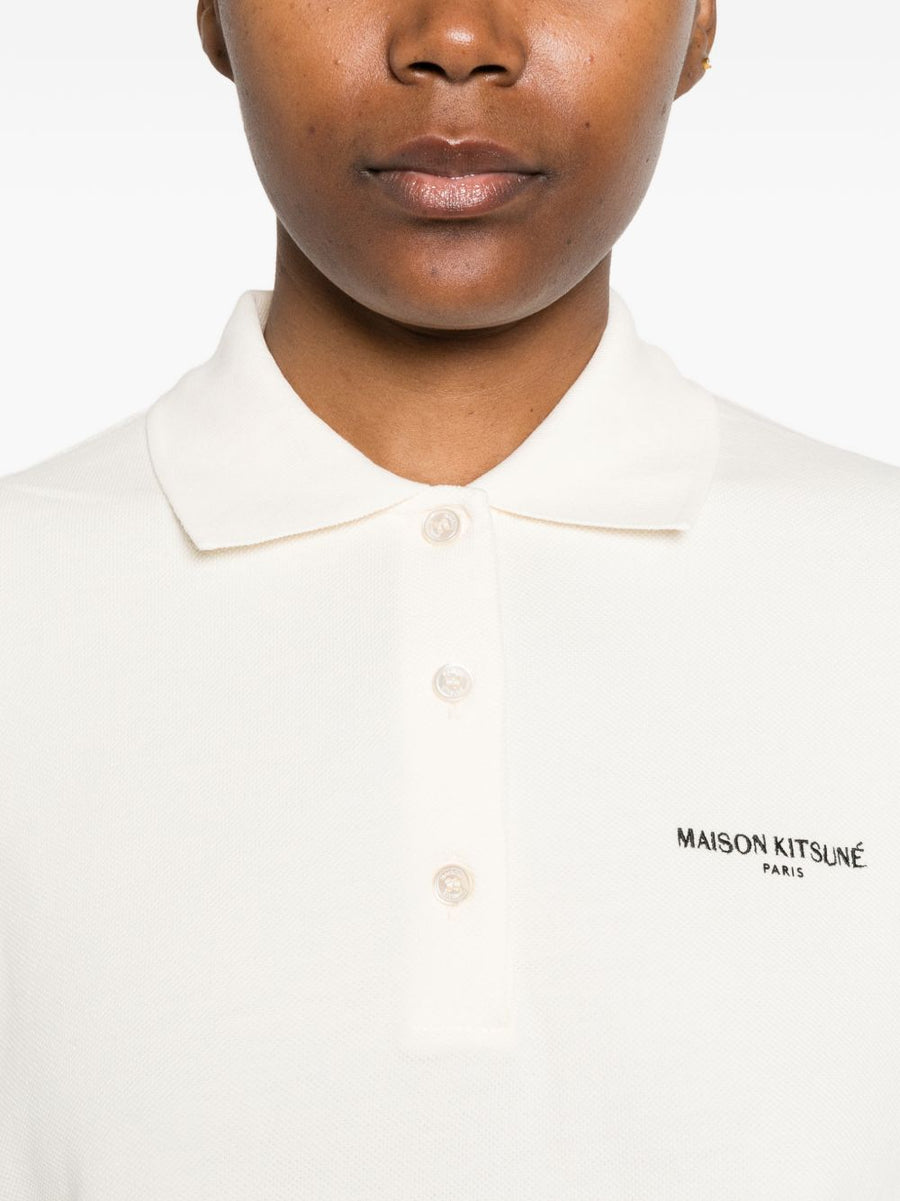 Maison Kitsuné Oversized Organic Cotton Polo Shirt for Women Beige Cropped Breathable Top