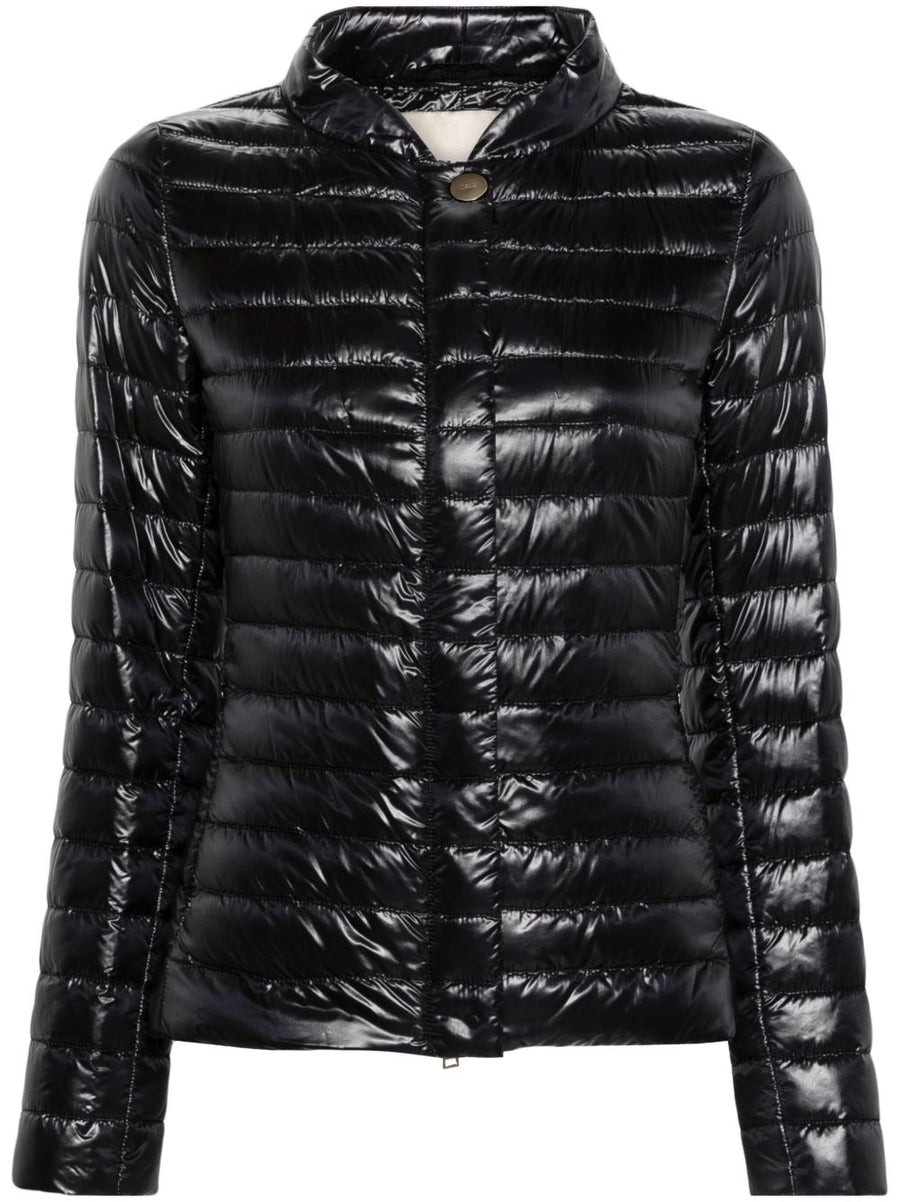 Herno Nylon Short Down Jacket For Women Lightweight Quilted Warmth Black Band Collar