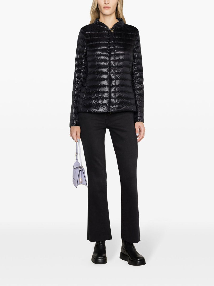 Herno Nylon Short Down Jacket For Women Lightweight Quilted Warmth Black Band Collar