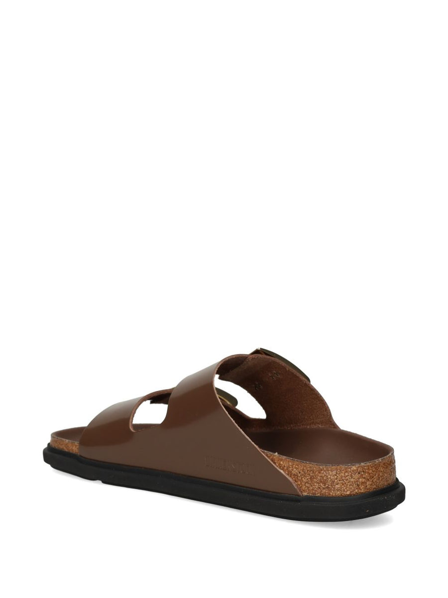 Birkenstock Arizona Sandals For Women Brown Patent Leather With Supportive Moulded Footbed And Two Straps