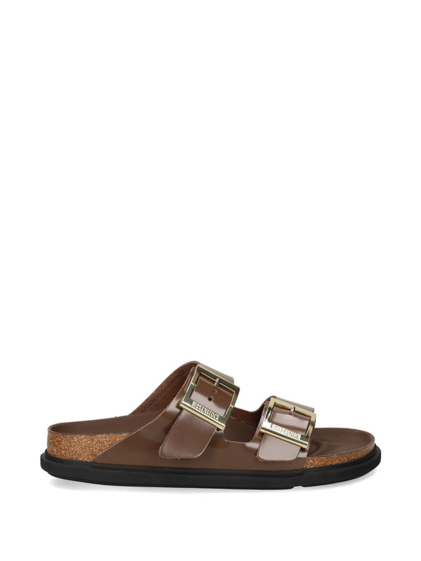 Birkenstock Arizona Sandals For Women Brown Patent Leather With Supportive Moulded Footbed And Two Straps