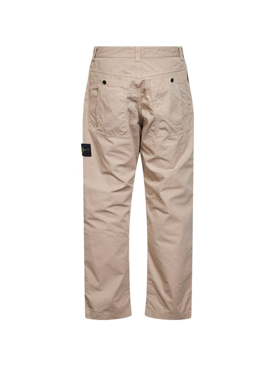 Stone Island Logo Cotton Trousers For Men Beige Comfort