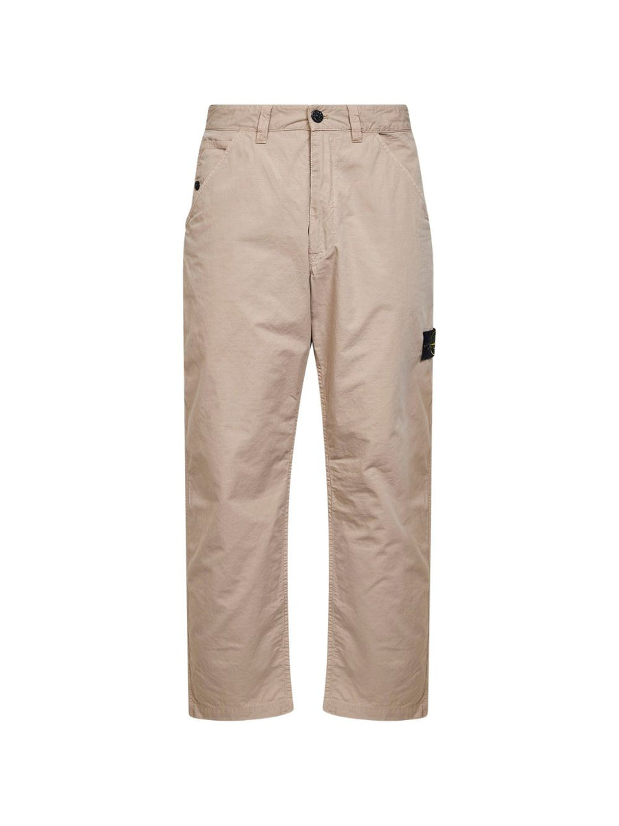 Stone Island Logo Cotton Trousers For Men Beige Comfort