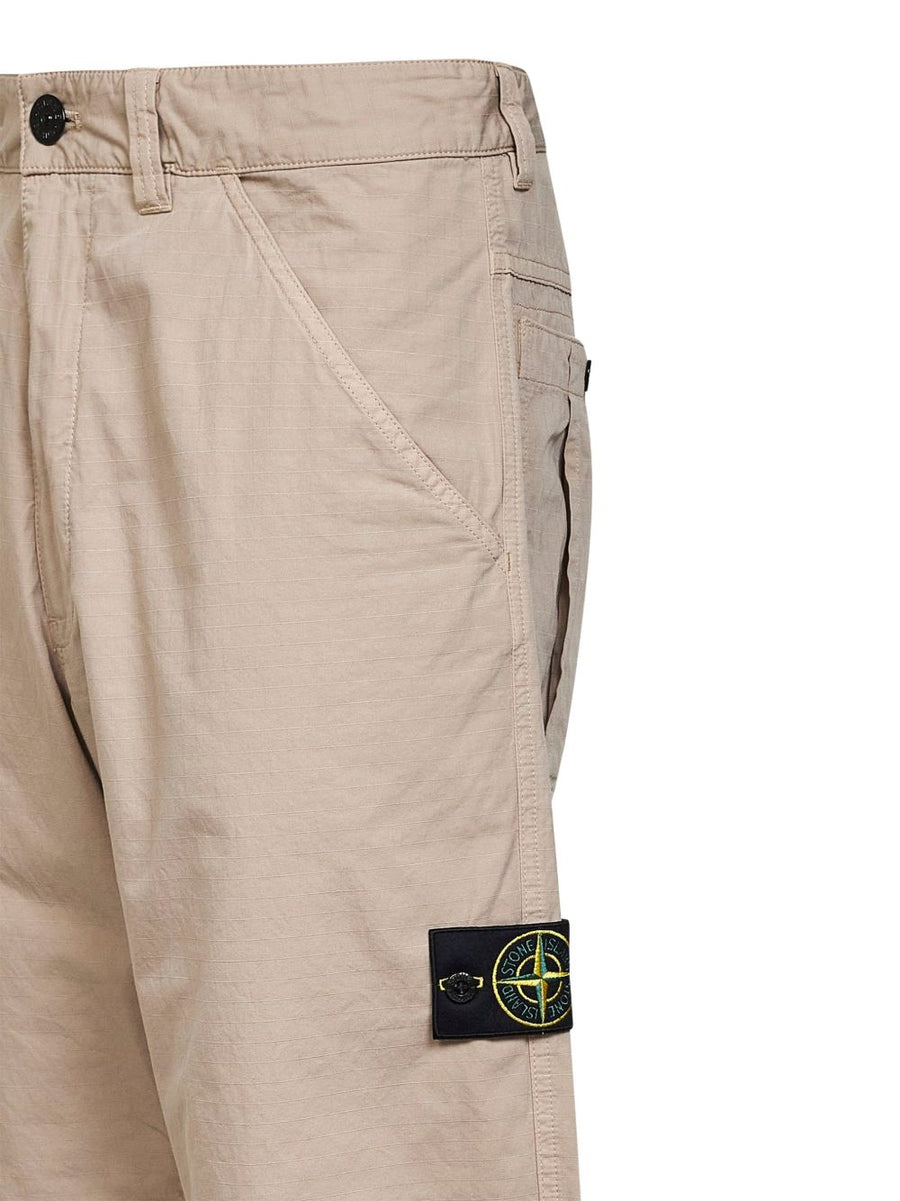 Stone Island Logo Cotton Trousers For Men Beige Comfort