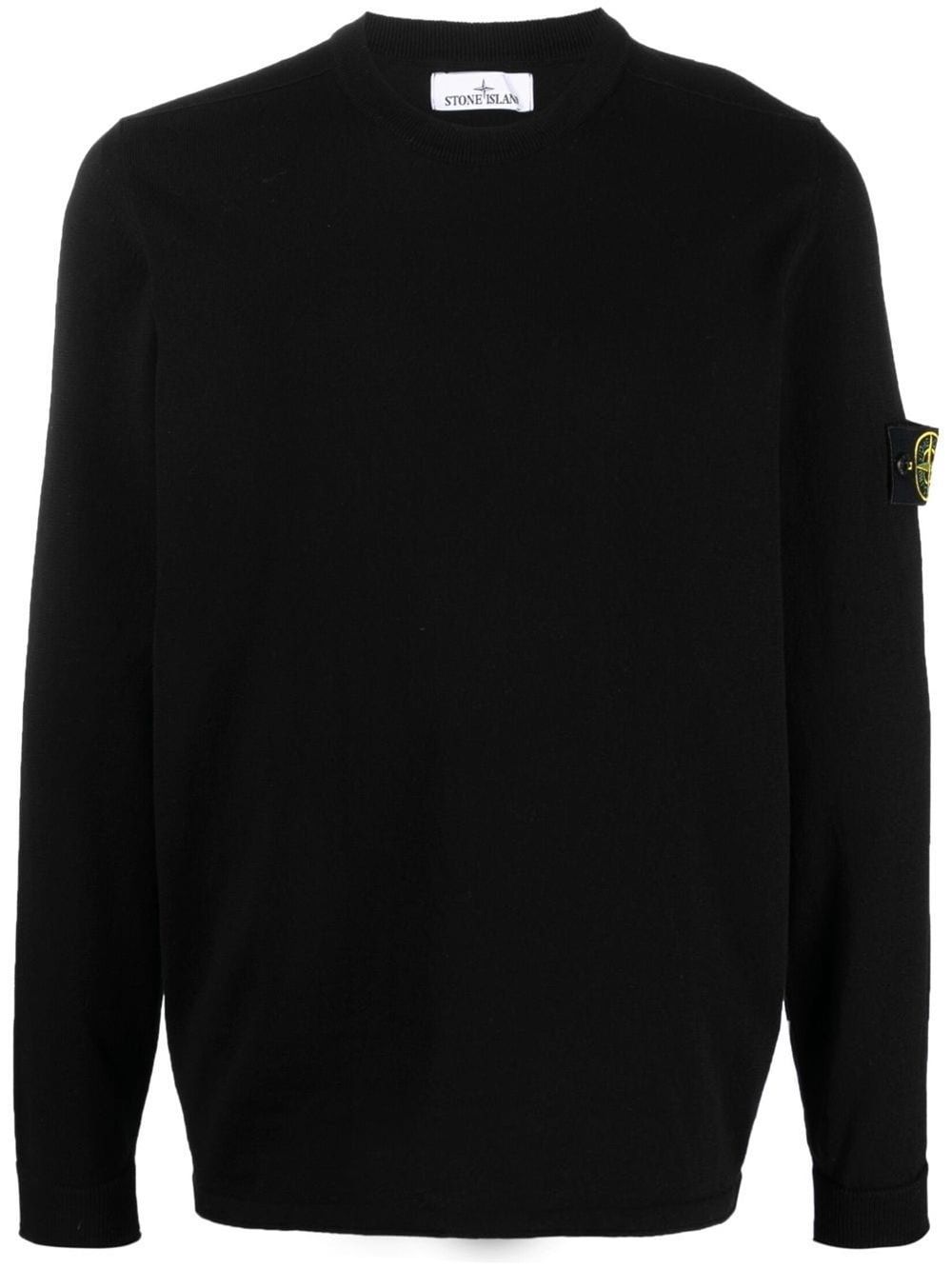 Stone Island Compass motif ribbed cuffs Cotton crewneck sweater