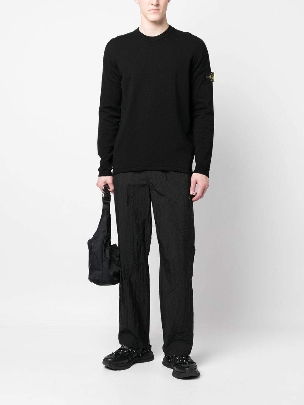 Stone Island Compass motif ribbed cuffs Cotton crewneck sweater