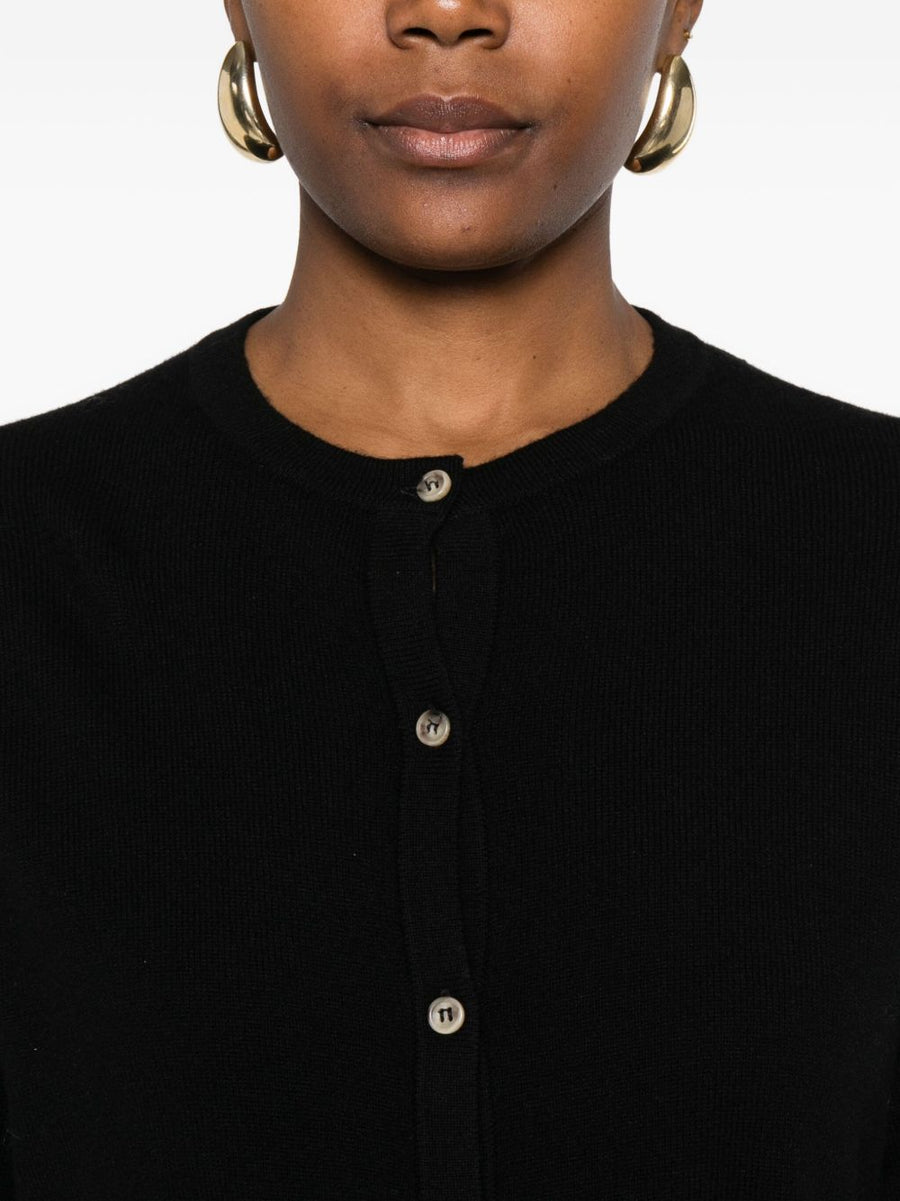 Soft Goat Cashmere Cardigan Black For Women Front Button Crew Neck Luxurious Warmth And Breathable Comfort