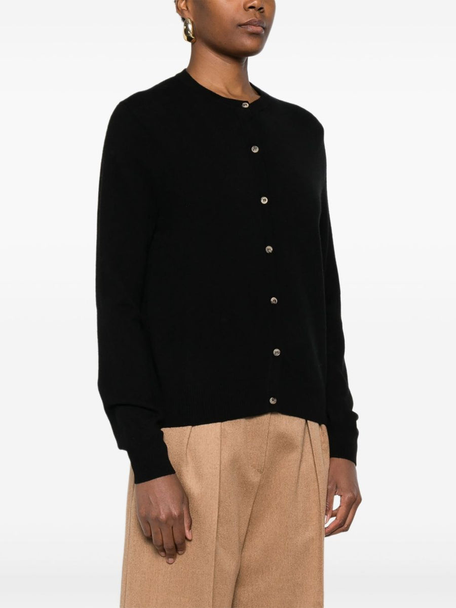 Soft Goat Cashmere Cardigan Black For Women Front Button Crew Neck Luxurious Warmth And Breathable Comfort