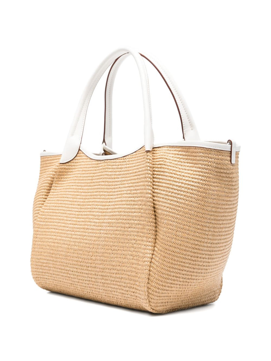 Emporio Armani Woven Straw Medium Shopper Bag For Women With Detachable Strap Luxury Resort Tote