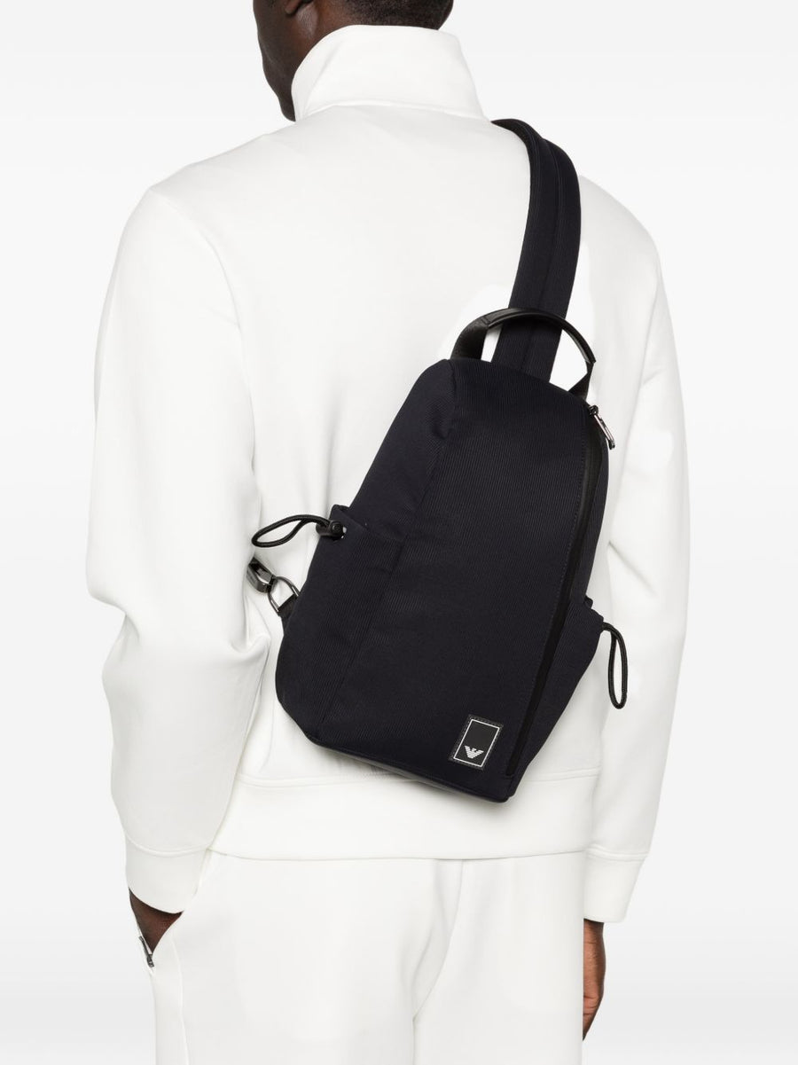 Emporio Armani Navy Nylon Backpack With Top Handle Zip And Side Pockets For Men Everyday Use