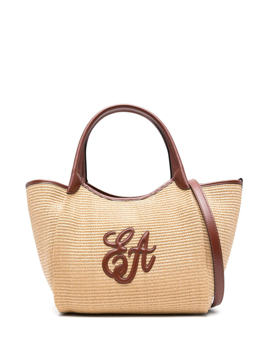 Emporio Armani Woven Straw Medium Shopper Bag For Women With Top Handle Applique Detail And Dust Bag Included