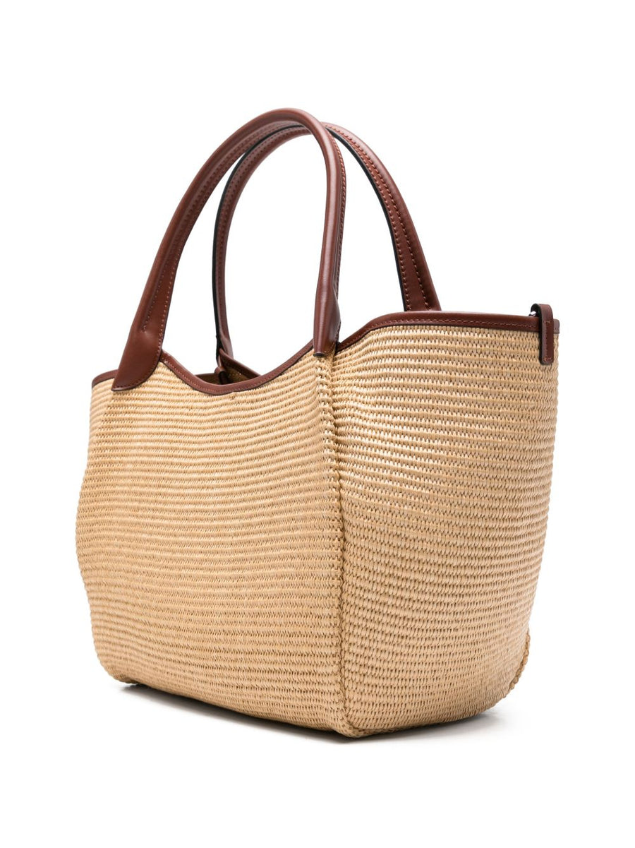 Emporio Armani Woven Straw Medium Shopper Bag For Women With Top Handle Applique Detail And Dust Bag Included