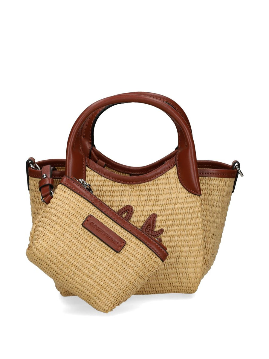 Emporio Armani Woven Straw Small Shopper Bag Luxury Everyday Tote With Detachable Strap For Women