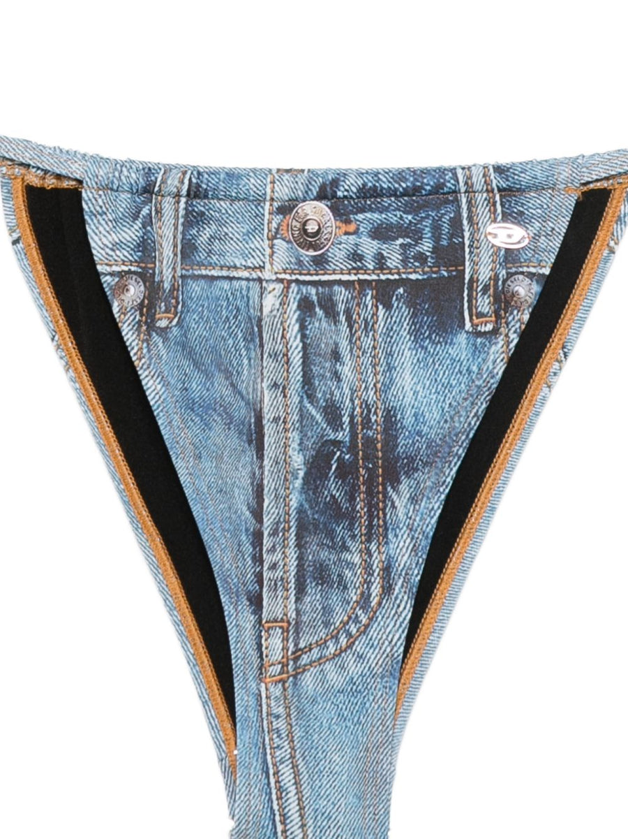 Diesel Bikini Bottom Light Blue Denim Look For Women With Adjustable Tie Closure Beachwear