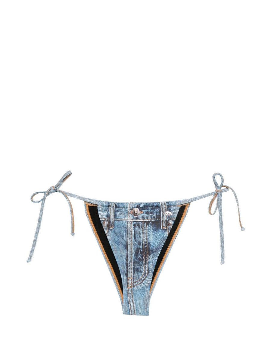 Diesel Bikini Bottom Light Blue Denim Look For Women With Adjustable Tie Closure Beachwear