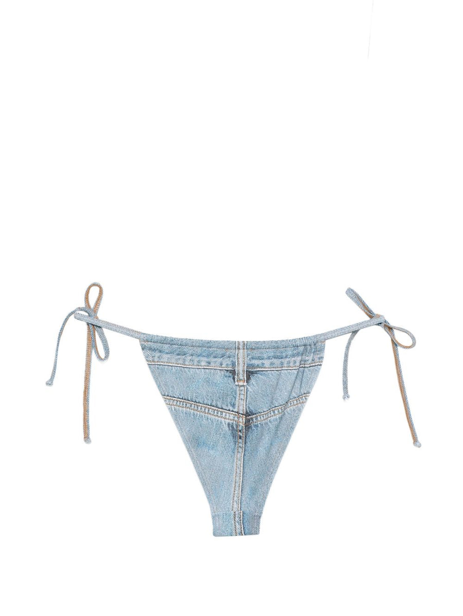 Diesel Bikini Bottom Light Blue Denim Look For Women With Adjustable Tie Closure Beachwear