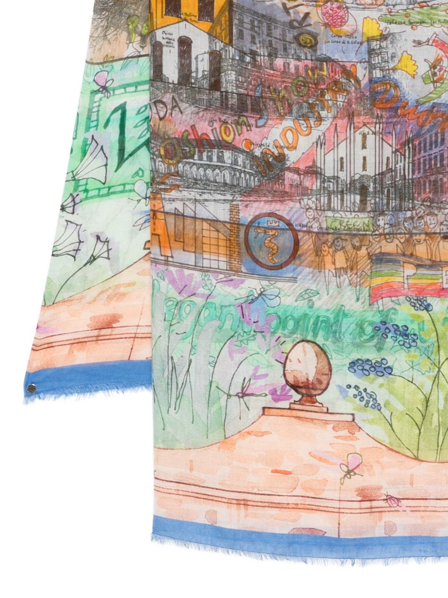 Faliero Sarti Milano Silk-Blend Stole For Women Luxurious Multicolor Print Generous 180x134 cm