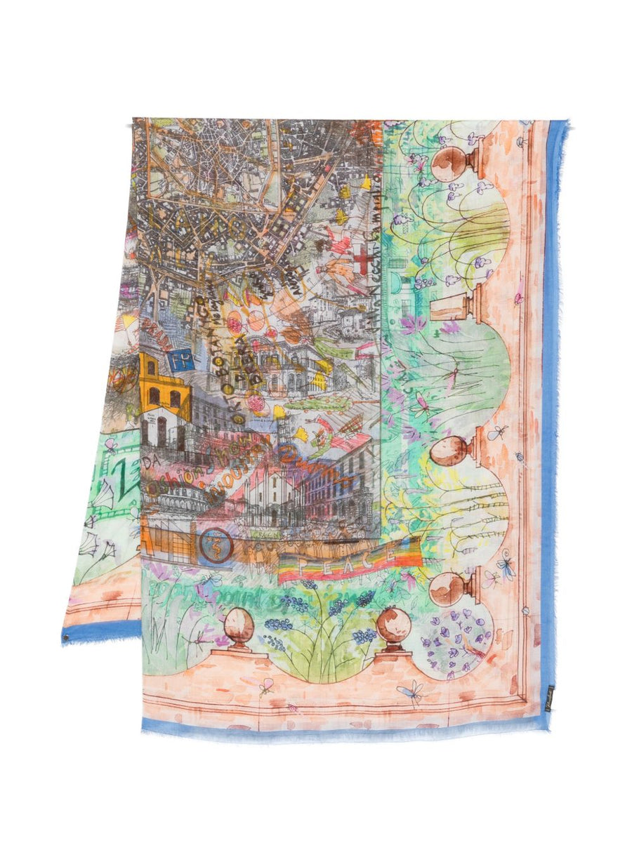 Faliero Sarti Milano Silk-Blend Stole For Women Luxurious Multicolor Print Generous 180x134 cm