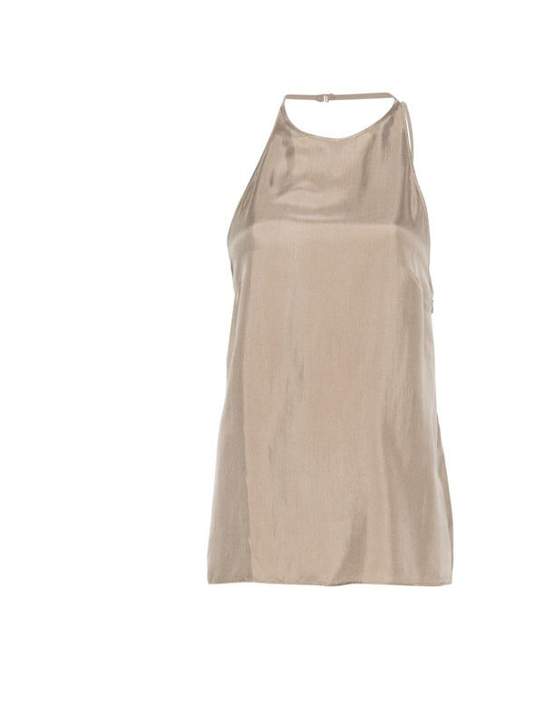Alysi Twill Silk Top Open Back Grey Spaghetti Straps