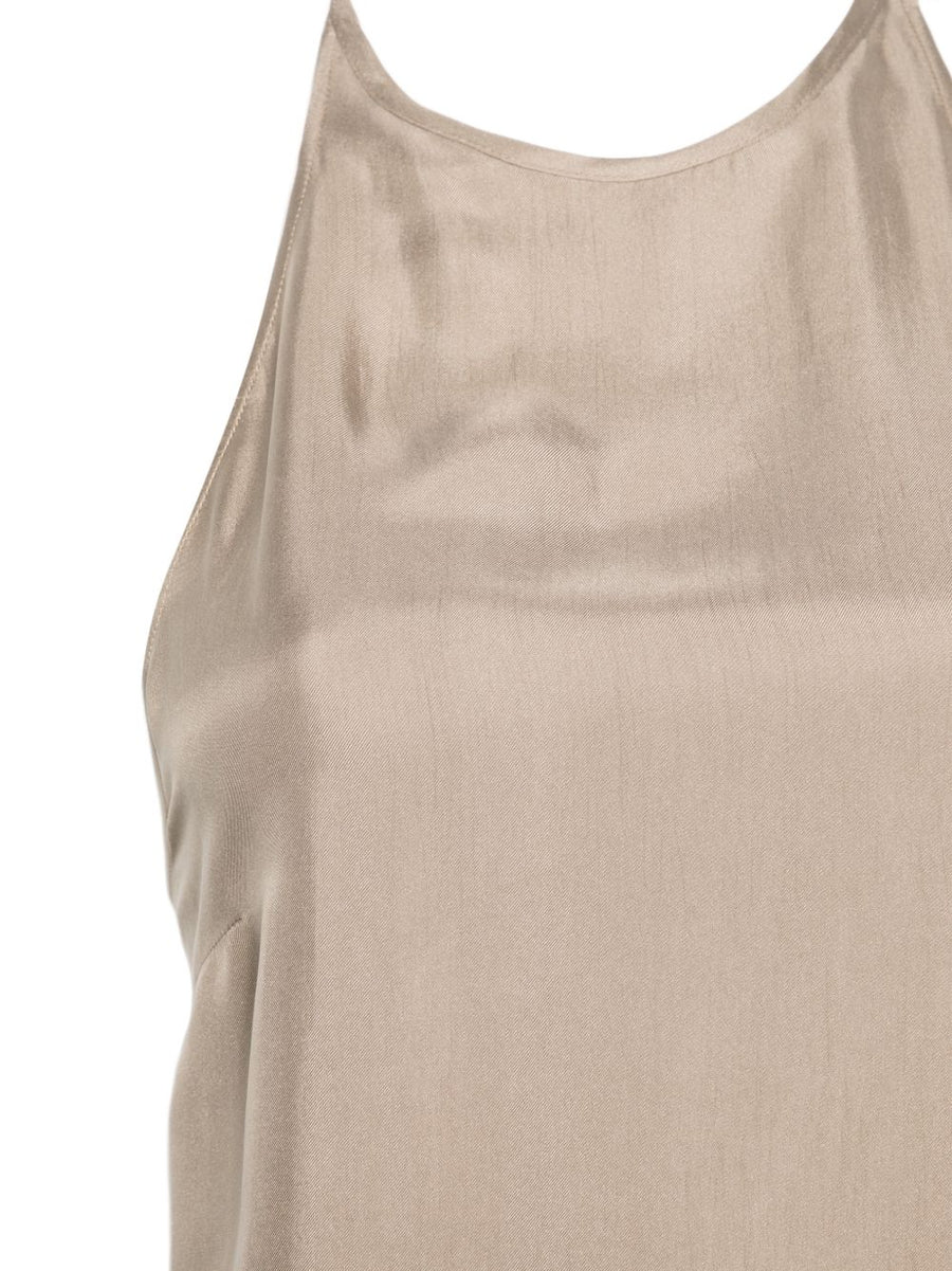 Alysi Twill Silk Top Open Back Grey Spaghetti Straps