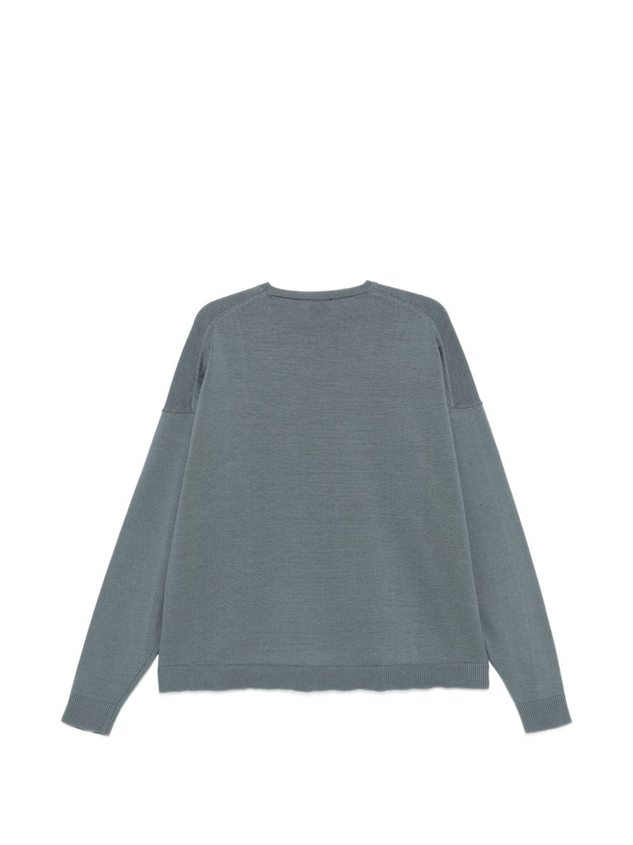 Alysi Hundred Percent Cotton Crewneck Sweater With Grey Paneling For Women Versatile Everyday Knit