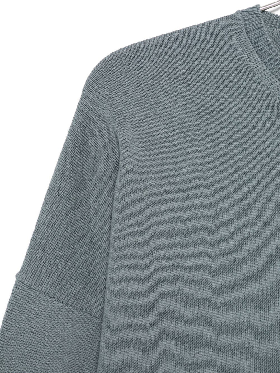 Alysi Hundred Percent Cotton Crewneck Sweater With Grey Paneling For Women Versatile Everyday Knit