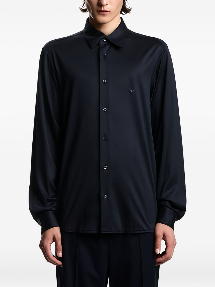 Emporio Armani Navy Lyocell Cotton Blend Shirt For Men Premium Everyday Comfort Essentials