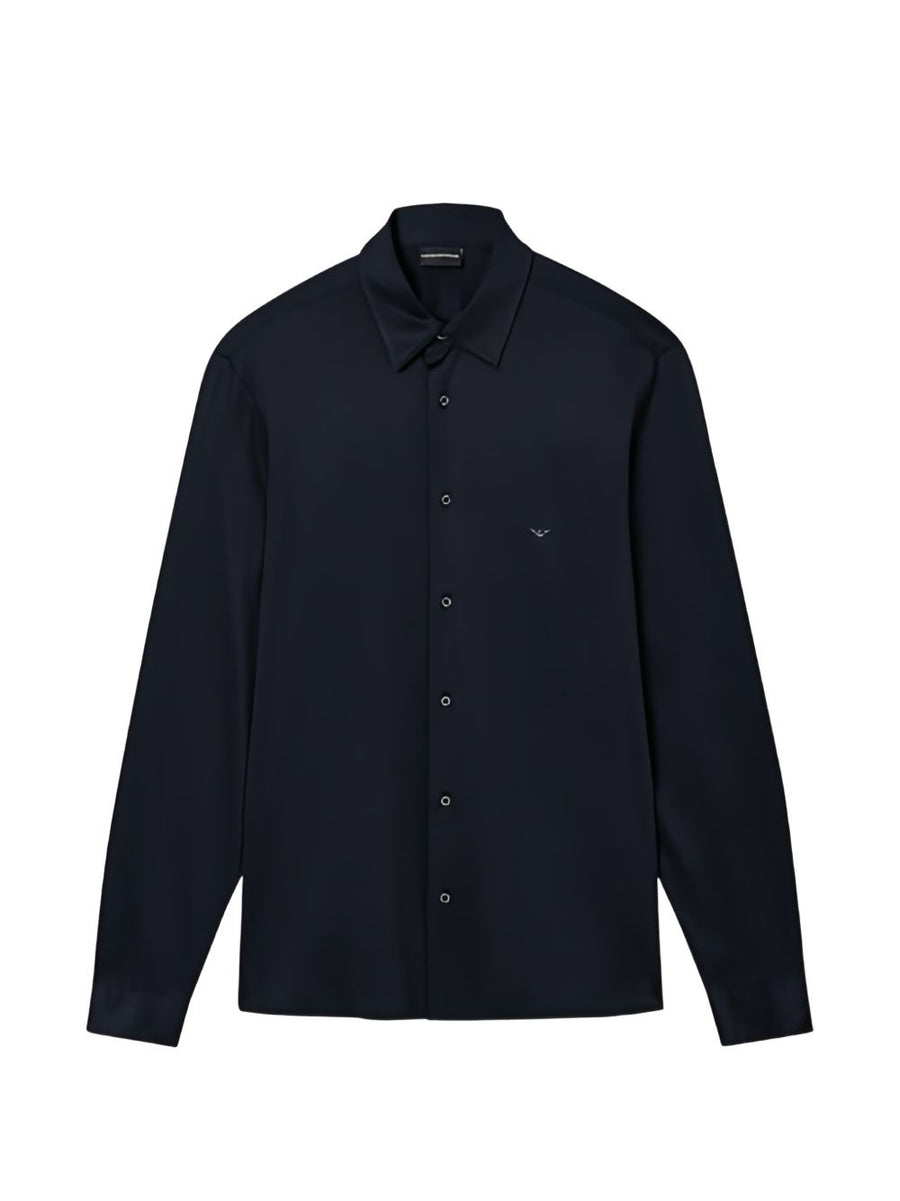 Emporio Armani Navy Lyocell Cotton Blend Shirt For Men Premium Everyday Comfort Essentials