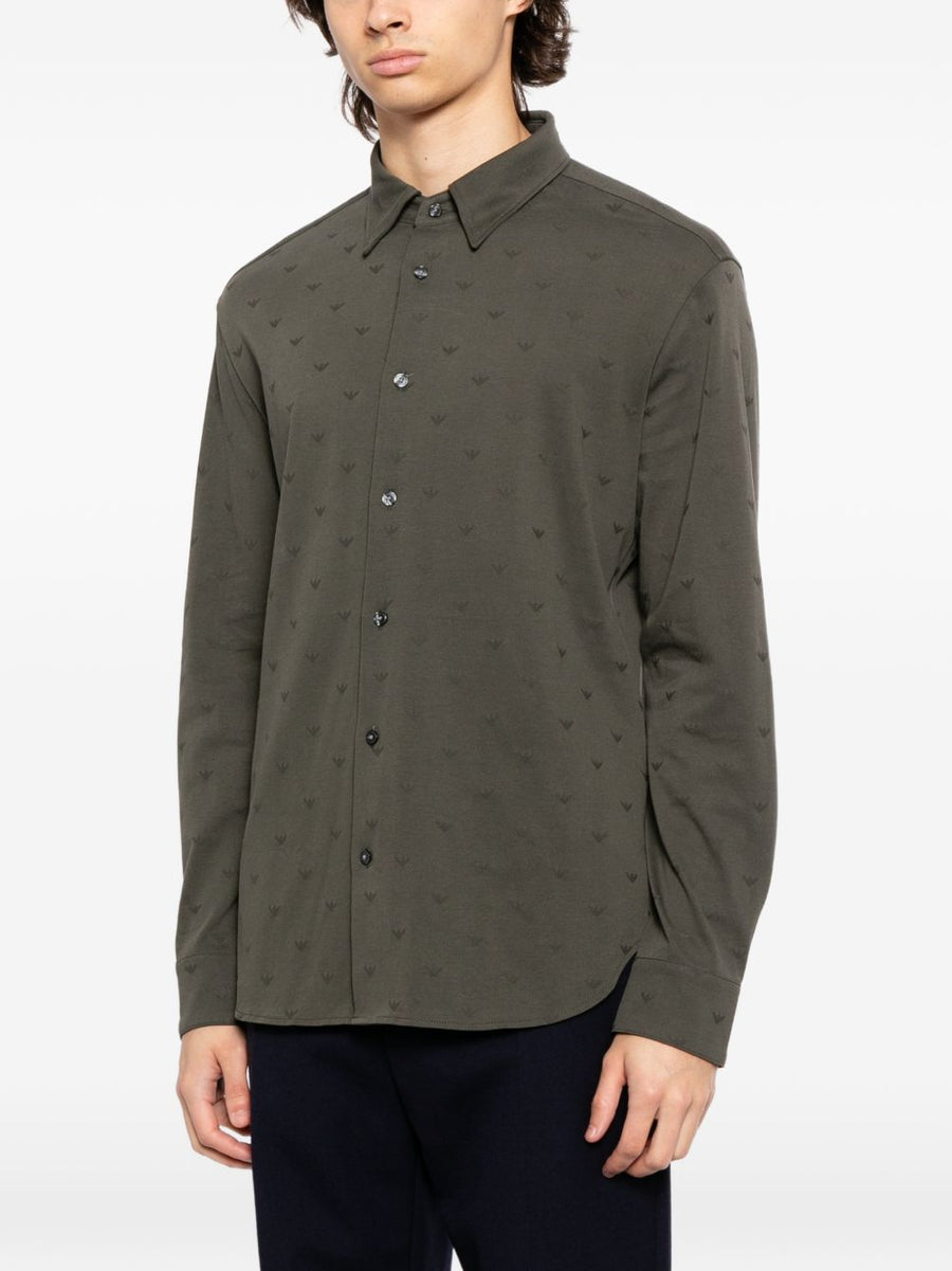 Emporio Armani Premium Logo Cotton Shirt For Men Olive Green 100 Percent Cotton Front Button With Logo Detailing
