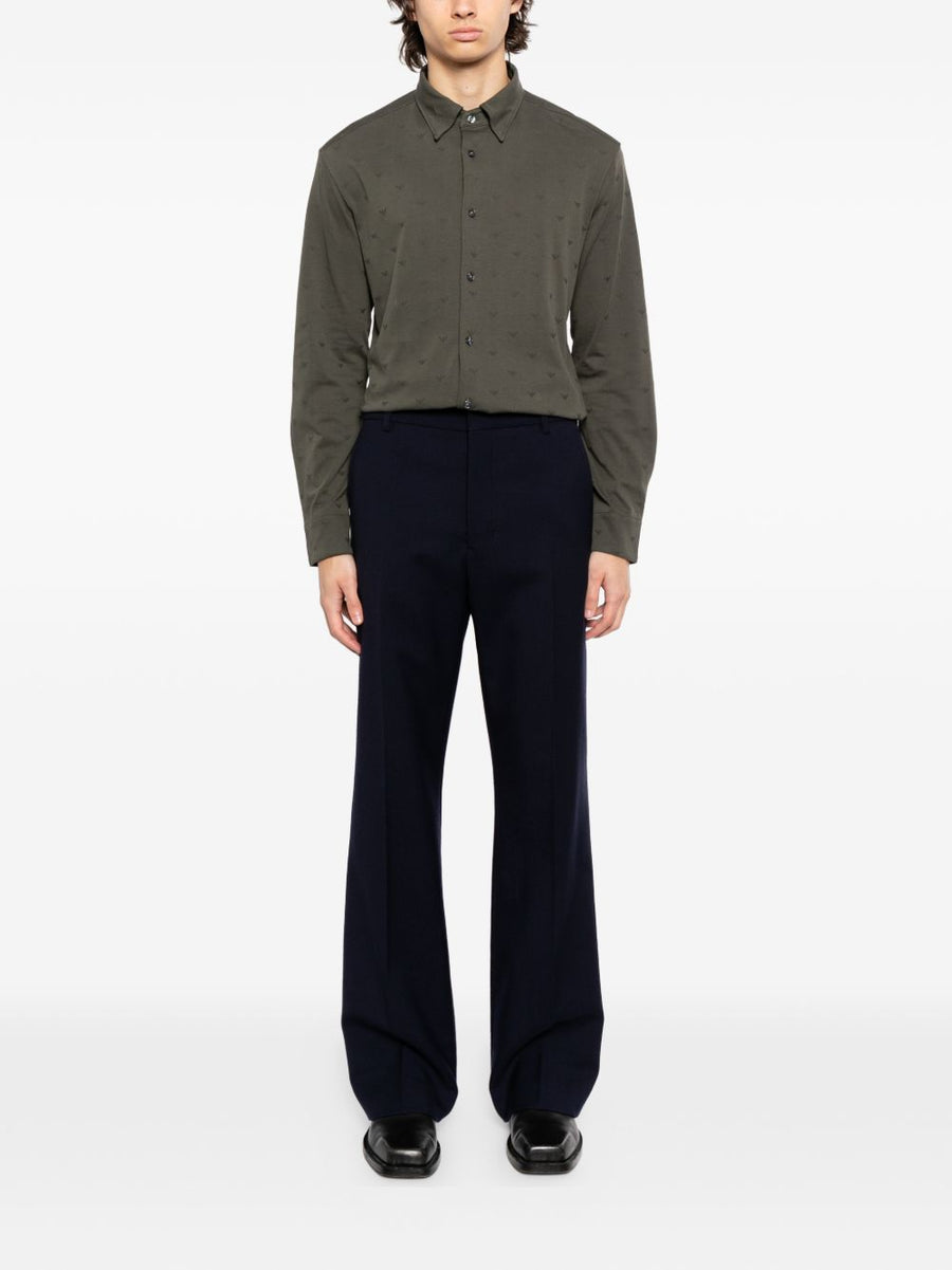 Emporio Armani Premium Logo Cotton Shirt For Men Olive Green 100 Percent Cotton Front Button With Logo Detailing