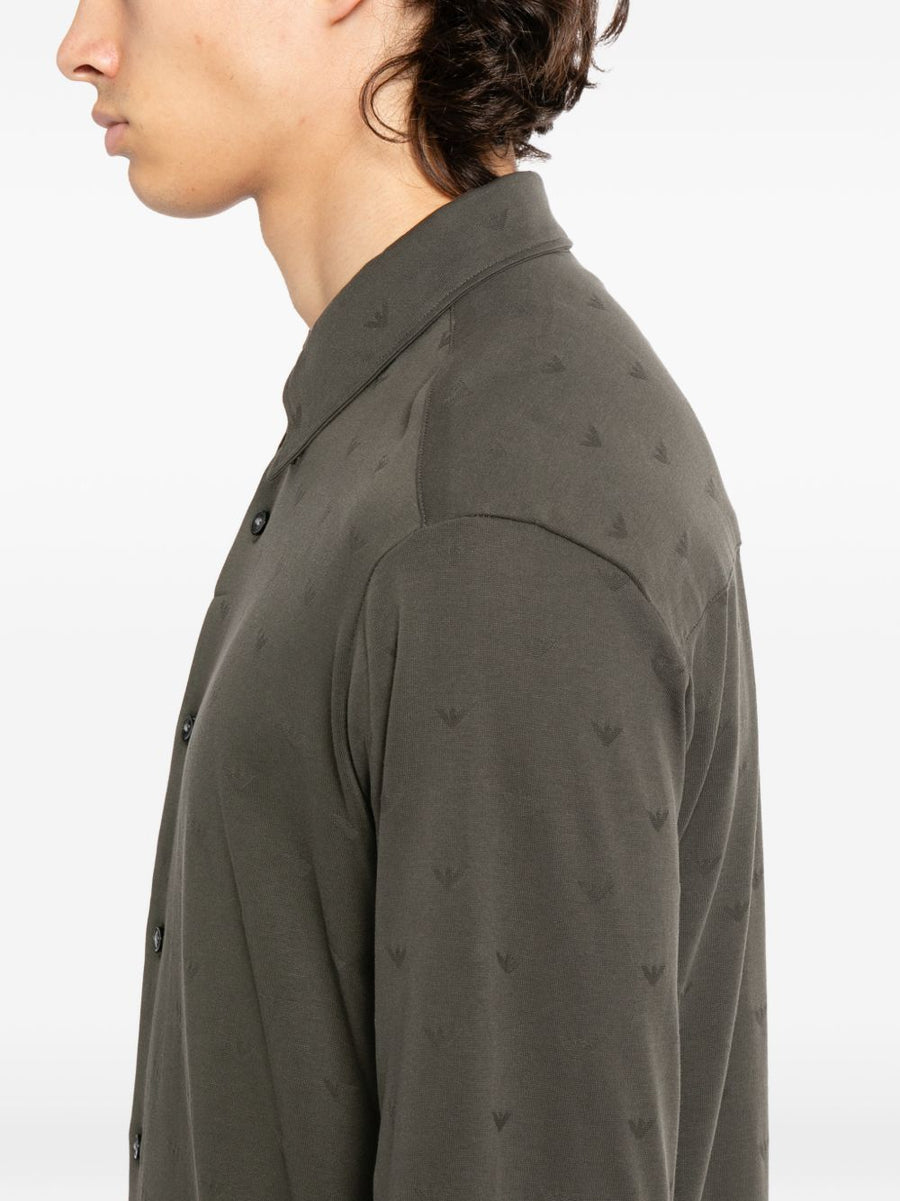 Emporio Armani Premium Logo Cotton Shirt For Men Olive Green 100 Percent Cotton Front Button With Logo Detailing